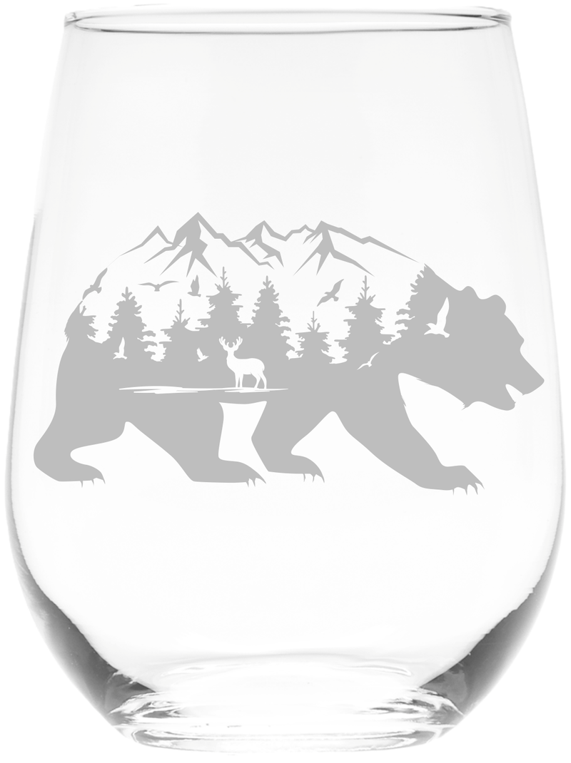 Bear Stemless Wine Glass, 17 oz. - Bear Themed Gift for Men and Women (Style B2)