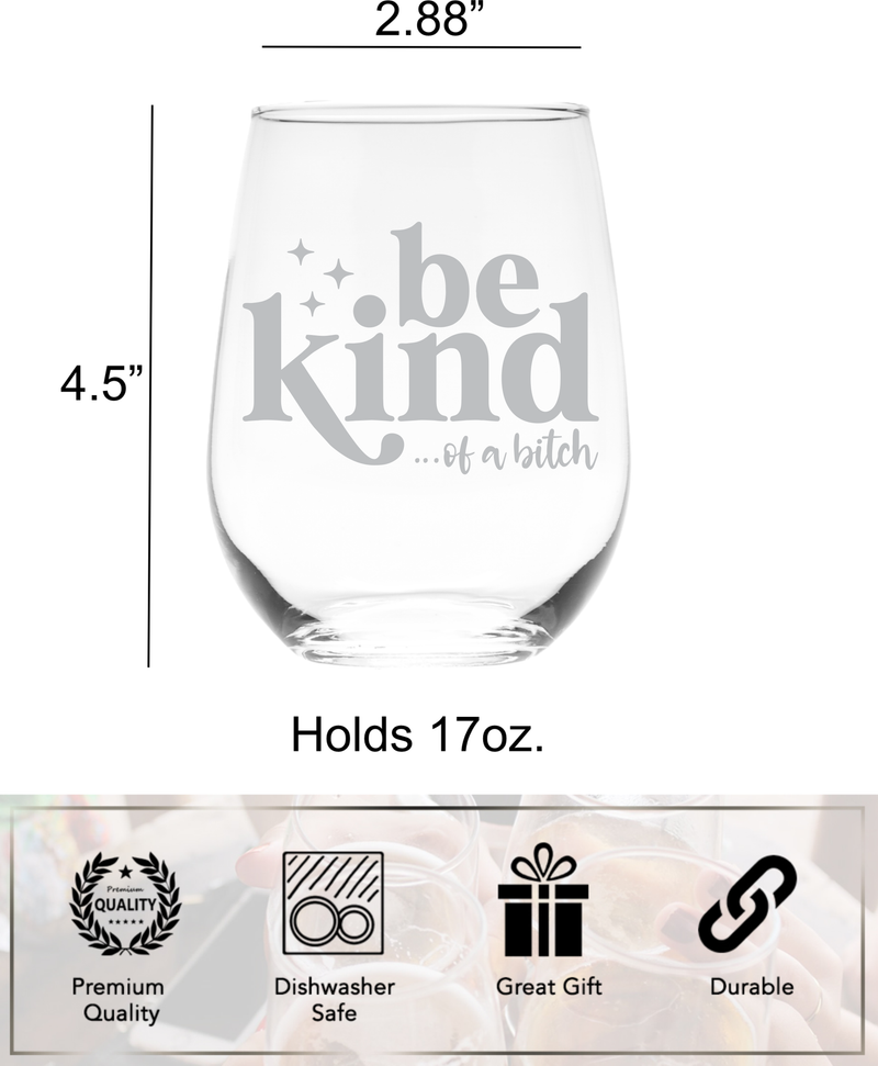 Be Kind Of a B*itch Stemless Wine Glass for Women and Men - 17 oz.