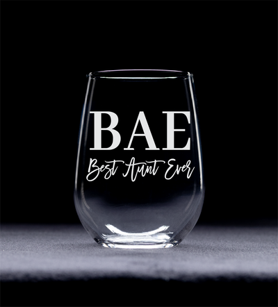 BAE - Best Aunt Ever Stemless Wine Glass - Aunt Gift for Women - 17 oz.
