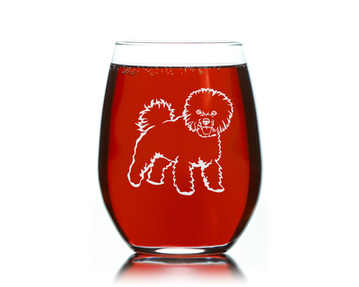 Bichon Frise themed, dog stemless wine glass, 17 oz. - Dog Lover Gift (Style F2)