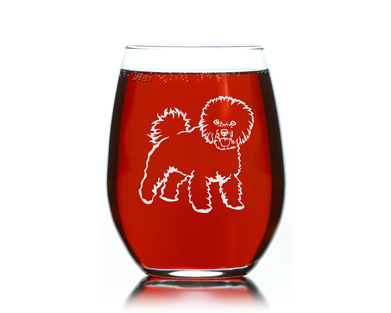 Bichon Frise themed, dog stemless wine glass, 17 oz. - Dog Lover Gift (Style F2)