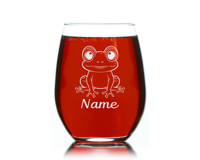 Big Eyes Frog with Name 17 oz Stemless Wine Glass - Personalized Frog Themed Gift for Women and Men