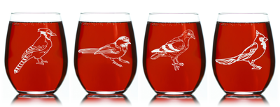Bird Stemless Wine Glass Set – Bird Themed Gift for Women and Men - 4 Pieces