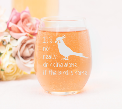 The Bird Is Home Stemless Wine Glass - Funny Bird Themed Gift for Women and Men - 17 oz.