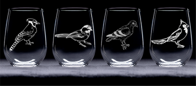 Bird Stemless Wine Glass Set – Bird Themed Gift for Women and Men - 4 Pieces