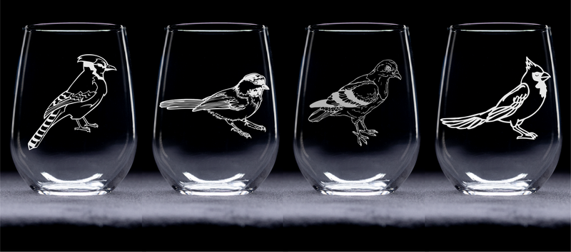 Bird Stemless Wine Glass Set – Bird Themed Gift for Women and Men - 4 Pieces