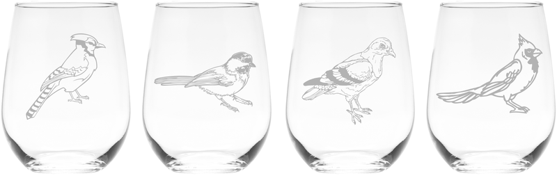 Bird Stemless Wine Glass Set – Bird Themed Gift for Women and Men - 4 Pieces