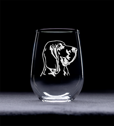 Bloodhound Themed, Dog Stemless Wine Glass  -  Dog Lover Gift for Men and Women 17 oz.  (Style B1)