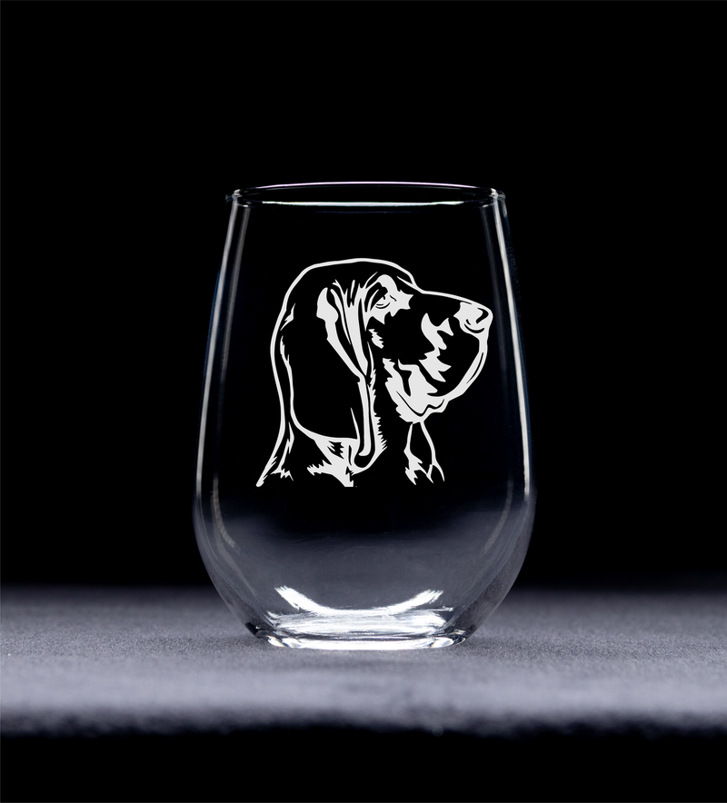 Bloodhound Themed, Dog Stemless Wine Glass  -  Dog Lover Gift for Men and Women 17 oz.  (Style B1)