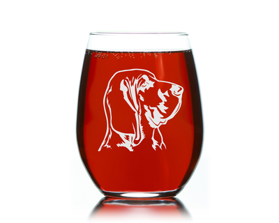 Bloodhound Themed, Dog Stemless Wine Glass  -  Dog Lover Gift for Men and Women 17 oz.  (Style B1)