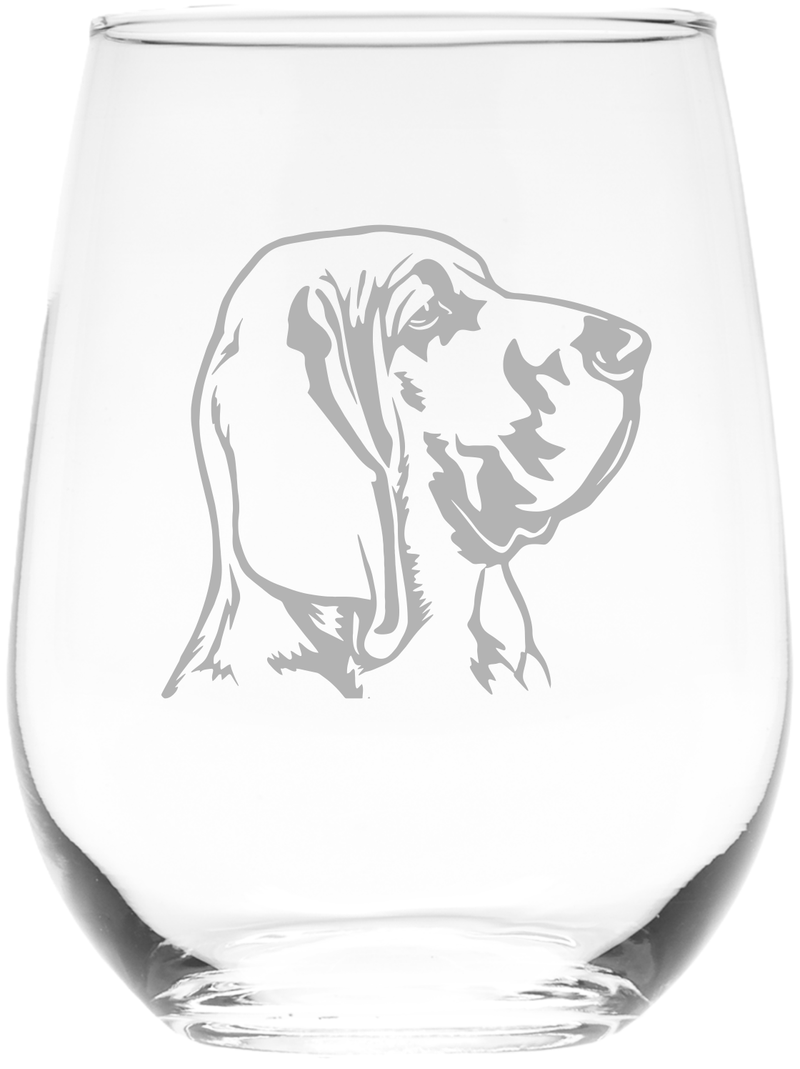 Bloodhound Themed, Dog Stemless Wine Glass  -  Dog Lover Gift for Men and Women 17 oz.  (Style B1)
