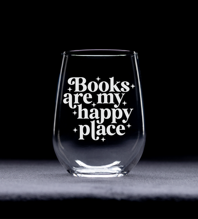 Books Are My Happy Place Stemless Wine Glass - Book Lover Gift for Women and Men - 17 oz.