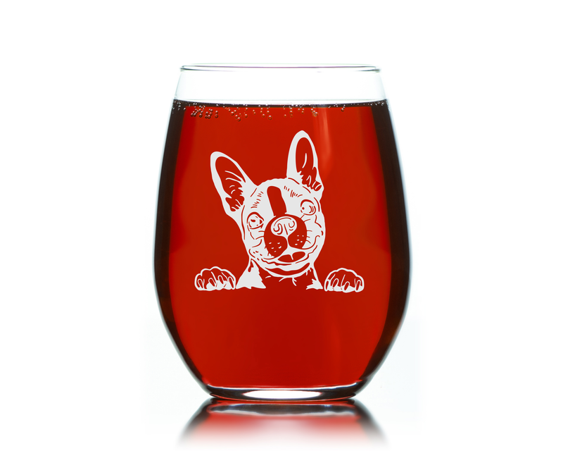 Boston Terrier Dog Themed Stemless Wine Glass 17 oz.  - Boston Terrier Gift for Men and Women