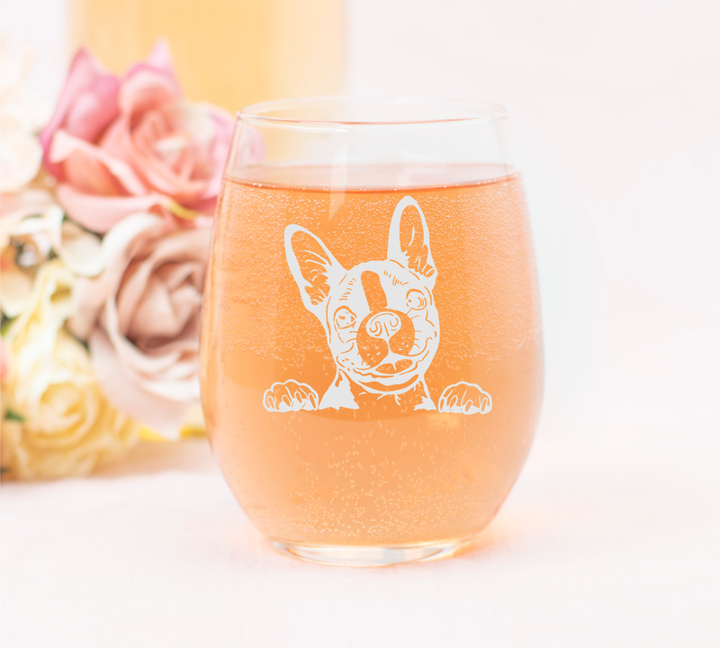 Boston Terrier Dog Themed Stemless Wine Glass 17 oz.  - Boston Terrier Gift for Men and Women