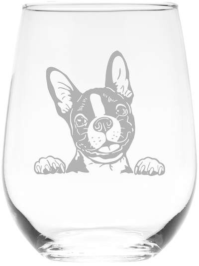 Boston Terrier Dog Themed Stemless Wine Glass 17 oz.  - Boston Terrier Gift for Men and Women