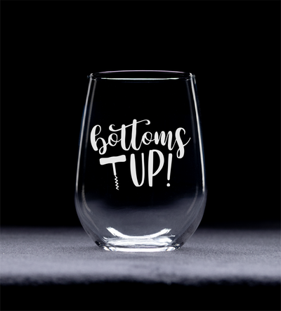 Bottom's Up with Corkscrew Design Funny Stemless Wine glass - Funny Themed Gift for Men and Women 17 oz.