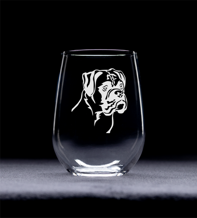 Boxer Themed, Dog Stemless Wine Glass - Dog Lover Gift for Men and Women - 17 oz.