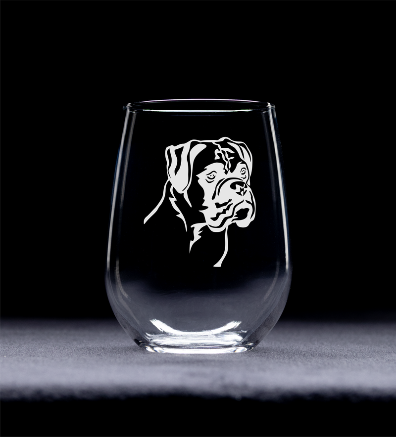Boxer Themed, Dog Stemless Wine Glass - Dog Lover Gift for Men and Women - 17 oz.