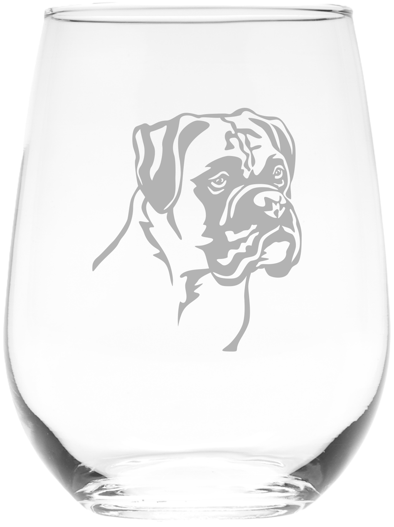 Boxer Themed, Dog Stemless Wine Glass - Dog Lover Gift for Men and Women - 17 oz.