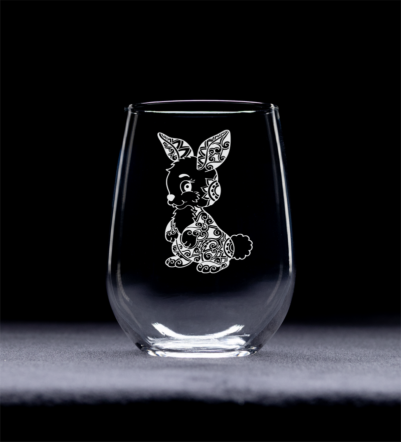Bunny Stemless Wine Glass - Rabbit Lover Gift for Women and Men - 17 oz. (Style B2)