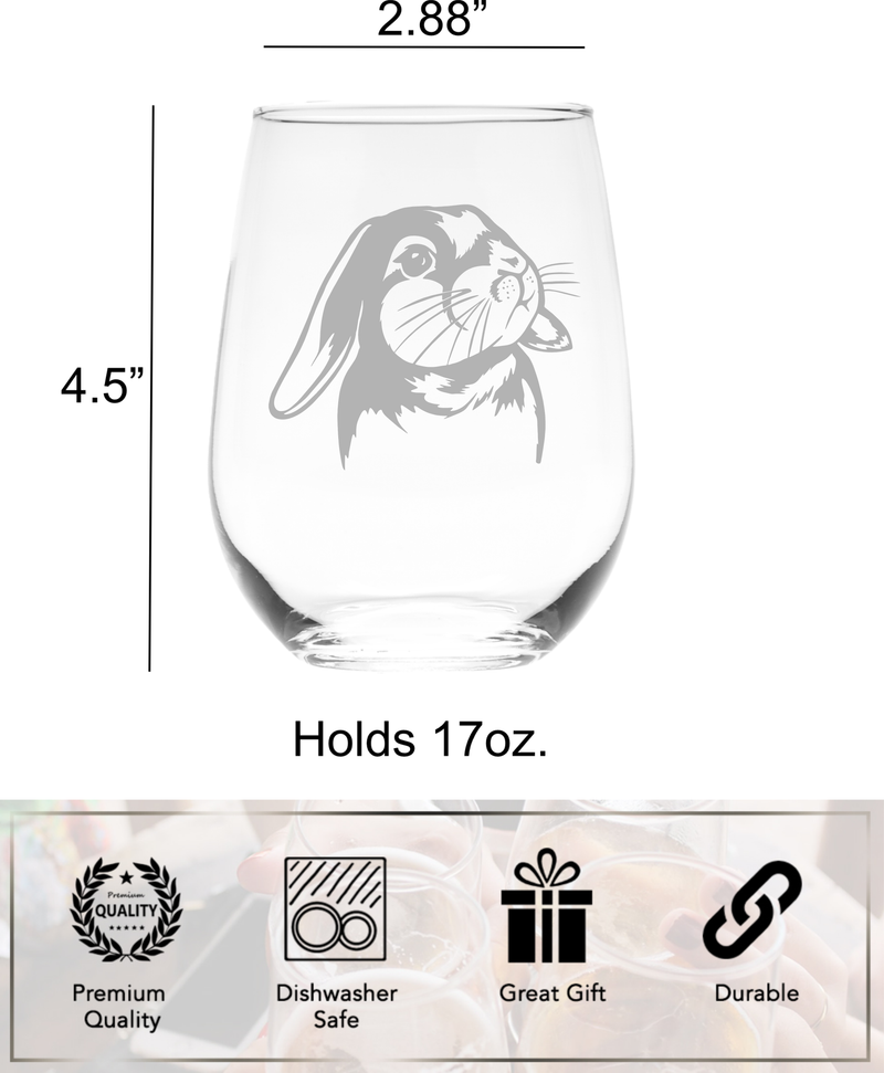Bunny Stemless Wine Glass, 17 oz. - 1 Piece  - Bunny Gift for Men and Women (Style B1)