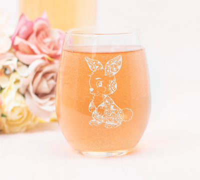 Bunny Stemless Wine Glass - Rabbit Lover Gift for Women and Men - 17 oz. (Style B2)