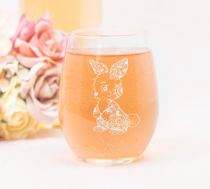 Bunny Stemless Wine Glass - Rabbit Lover Gift for Women and Men - 17 oz. (Style B2)