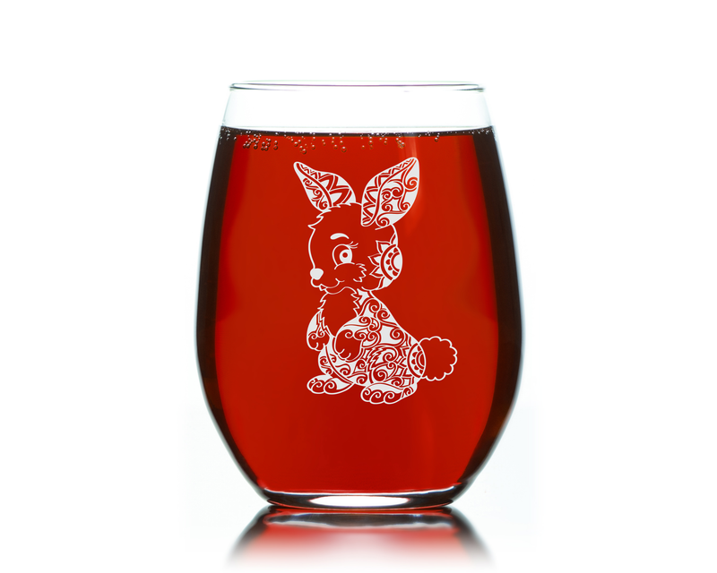 Bunny Stemless Wine Glass - Rabbit Lover Gift for Women and Men - 17 oz. (Style B2)