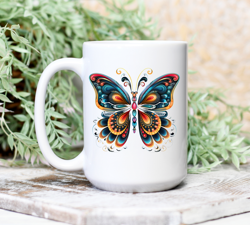 Butterfly Mandala Ceramic Coffee Mug 15oz  Unique Gift for Mom, Wife, Grandmother