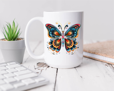 Butterfly Mandala Ceramic Coffee Mug 15oz  Unique Gift for Mom, Wife, Grandmother