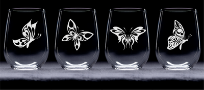 Butterfly Stemless Wine Glass Set – Butterfly Themed Gift for Women and Men - 4 Pieces
