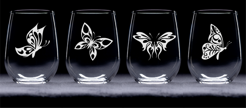 Butterfly Stemless Wine Glass Set – Butterfly Themed Gift for Women and Men - 4 Pieces