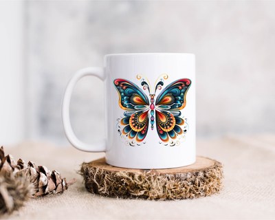 Butterfly Mandala Ceramic Coffee Mug 15oz  Unique Gift for Mom, Wife, Grandmother