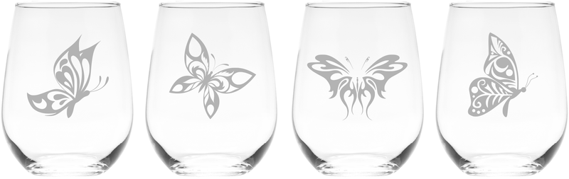 Butterfly Stemless Wine Glass Set – Butterfly Themed Gift for Women and Men - 4 Pieces
