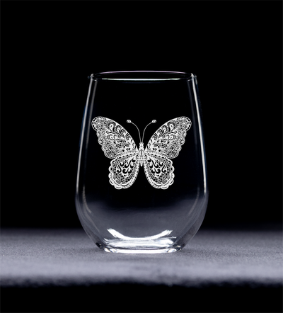 Butterfly Stemless Wine Glass - Butterfly Themed Gift for Women and Men -  17 oz. (Style B2)