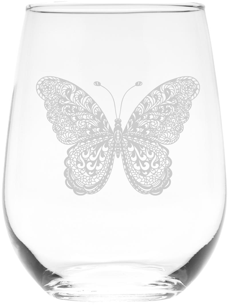Butterfly Stemless Wine Glass - Butterfly Themed Gift for Women and Men -  17 oz. (Style B2)