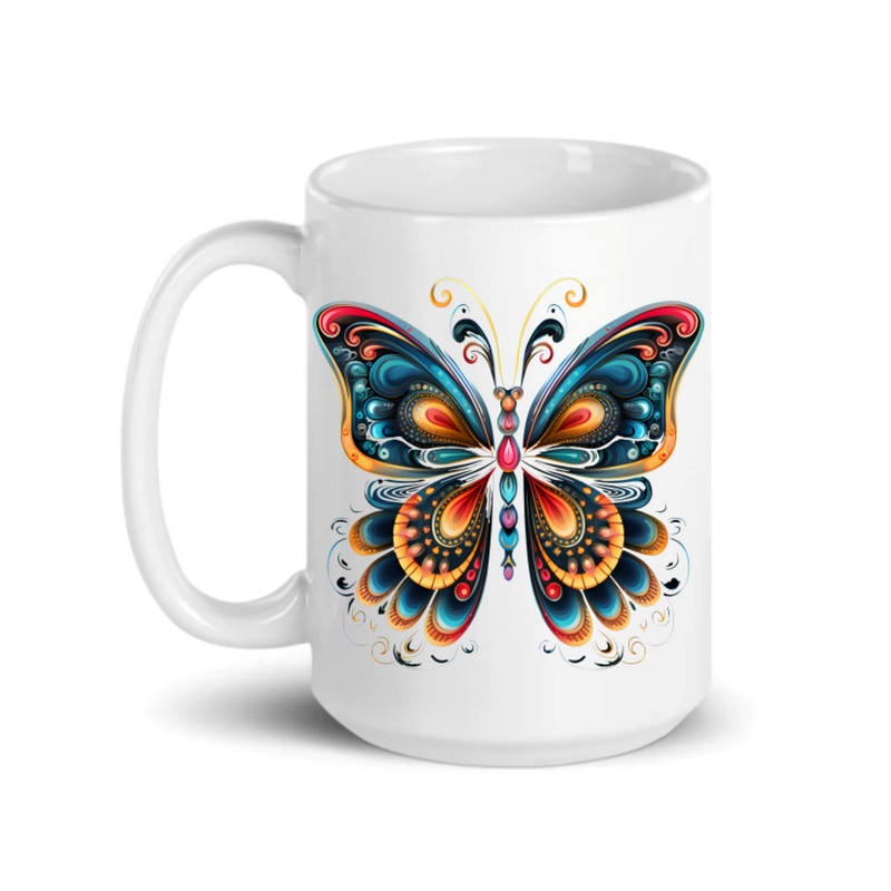 Butterfly Mandala Ceramic Coffee Mug 15oz  Unique Gift for Mom, Wife, Grandmother