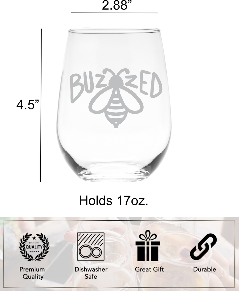 Buzzed Bee Stemless Wine Glass, 17 oz. - 1 Piece - Bee Gift for Men and Women