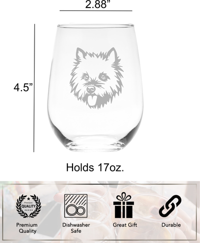 Cairn Terrier Themed, Dog Stemless Wine Glass, 17 oz. -  Dog Gift for Men and Women