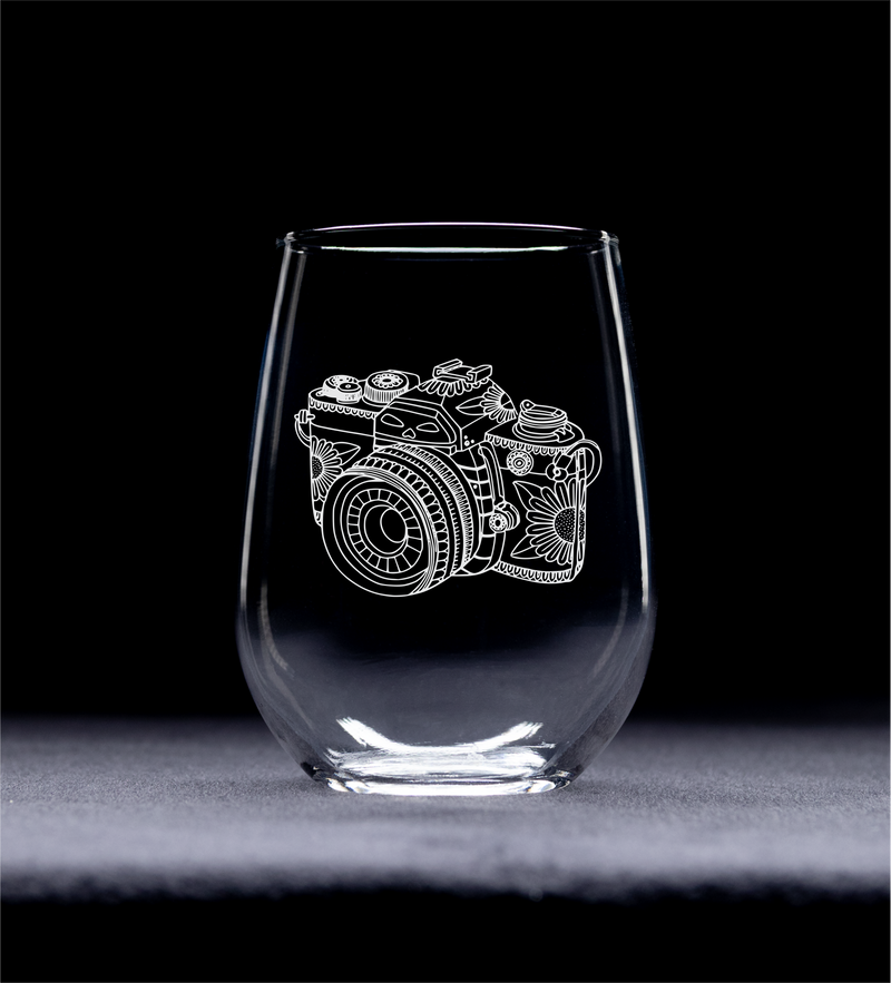 Camera Stemless Wine Glass, 17 oz -  Camera Themed Gift for Men and Women