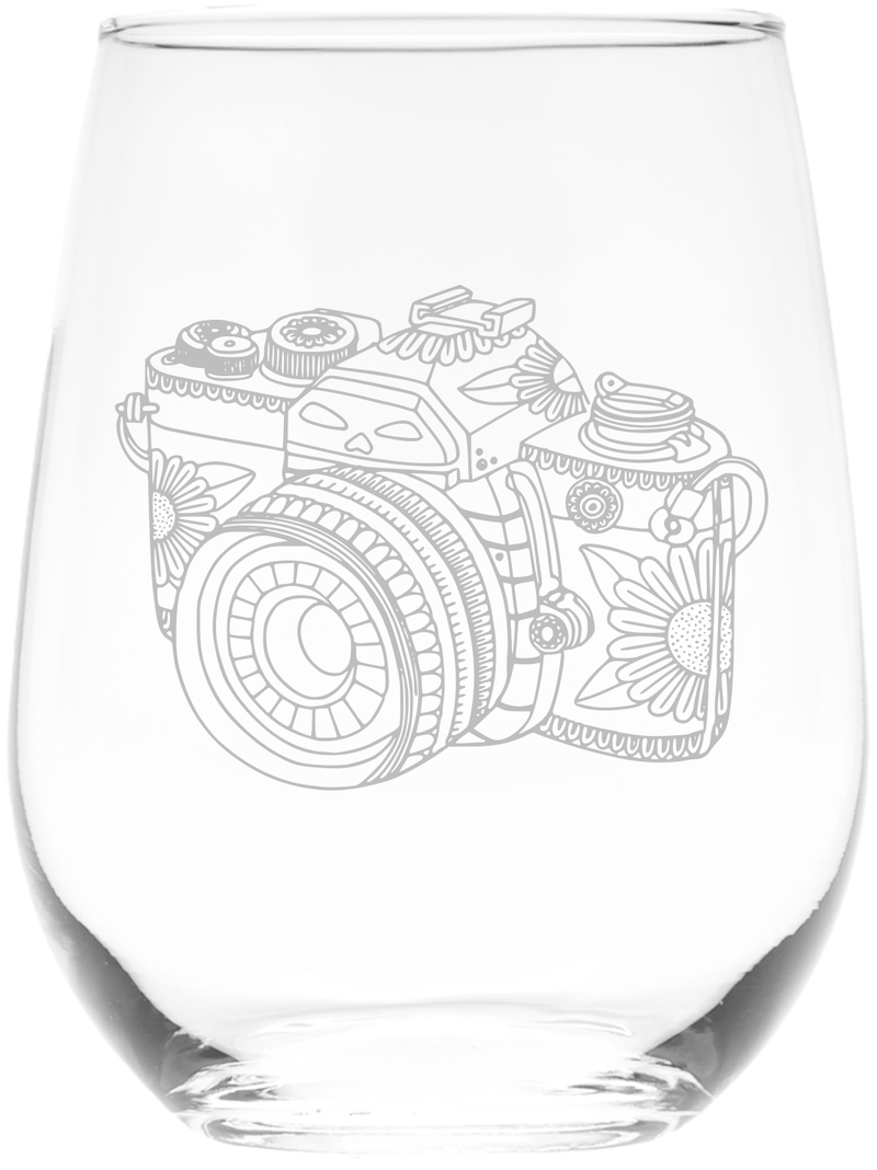 Camera Stemless Wine Glass, 17 oz -  Camera Themed Gift for Men and Women