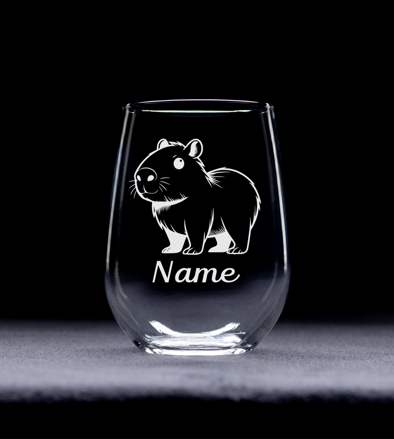 Capybara with Name 17 oz.  Custom Stemless Wine Glass - Personalized Capybara Lover Themed Gift for Women and Men
