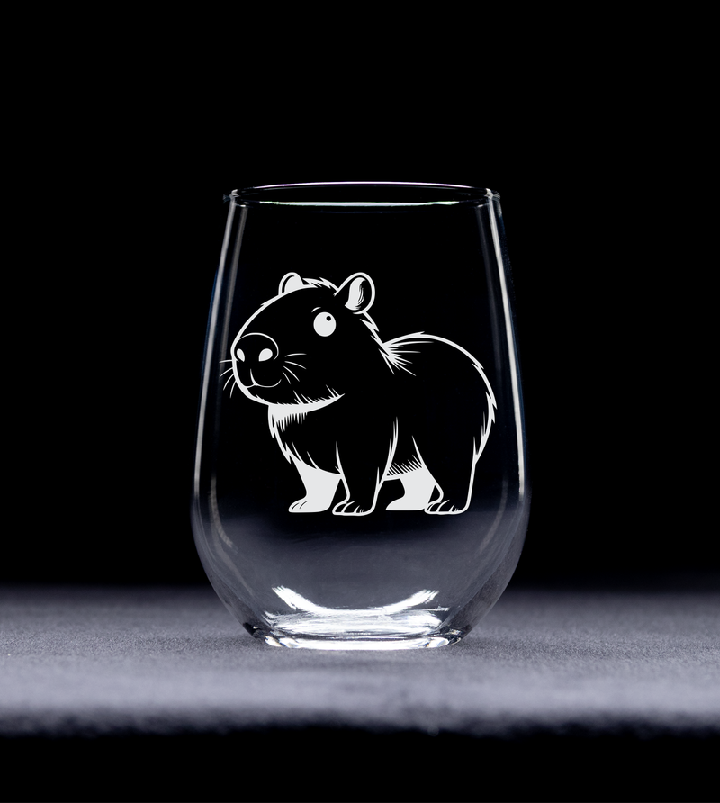 Capybara Themed Stemless Wine Glass, 17 oz. - Capybara Gift for Men and Women