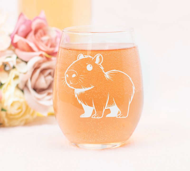 Capybara Themed Stemless Wine Glass, 17 oz. - Capybara Gift for Men and Women