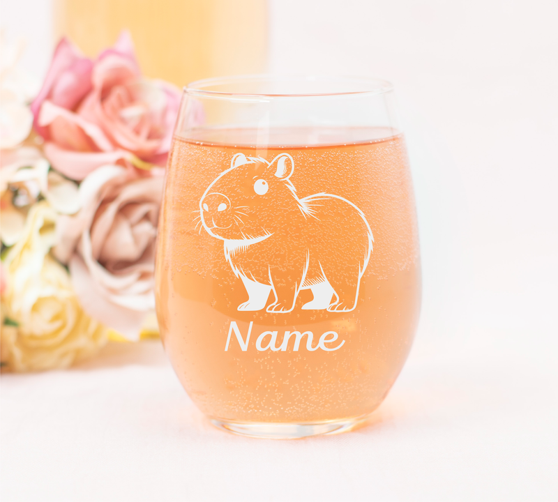 Capybara with Name 17 oz.  Custom Stemless Wine Glass - Personalized Capybara Lover Themed Gift for Women and Men