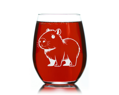 Capybara Themed Stemless Wine Glass, 17 oz. - Capybara Gift for Men and Women