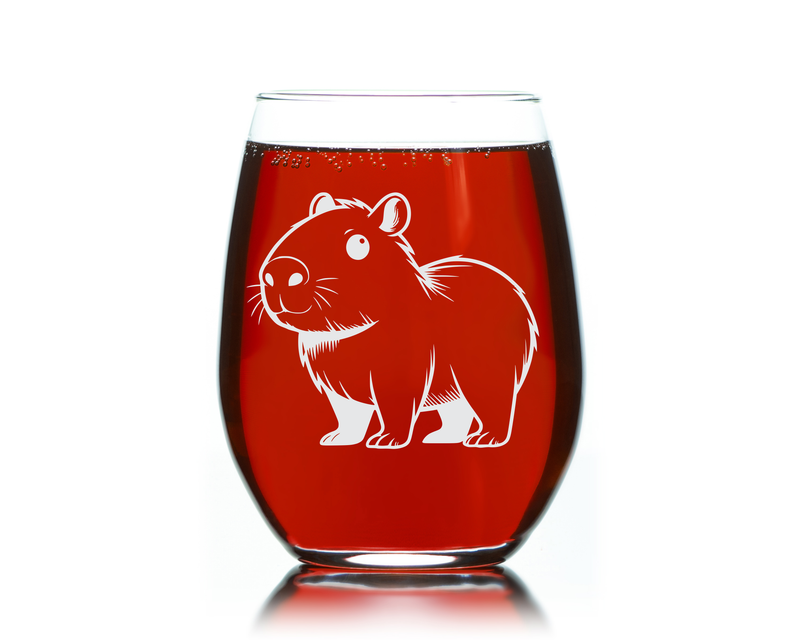 Capybara Themed Stemless Wine Glass, 17 oz. - Capybara Gift for Men and Women