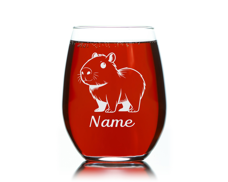 Capybara with Name 17 oz.  Custom Stemless Wine Glass - Personalized Capybara Lover Themed Gift for Women and Men