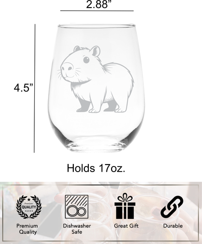Capybara Themed Stemless Wine Glass, 17 oz. - Capybara Gift for Men and Women