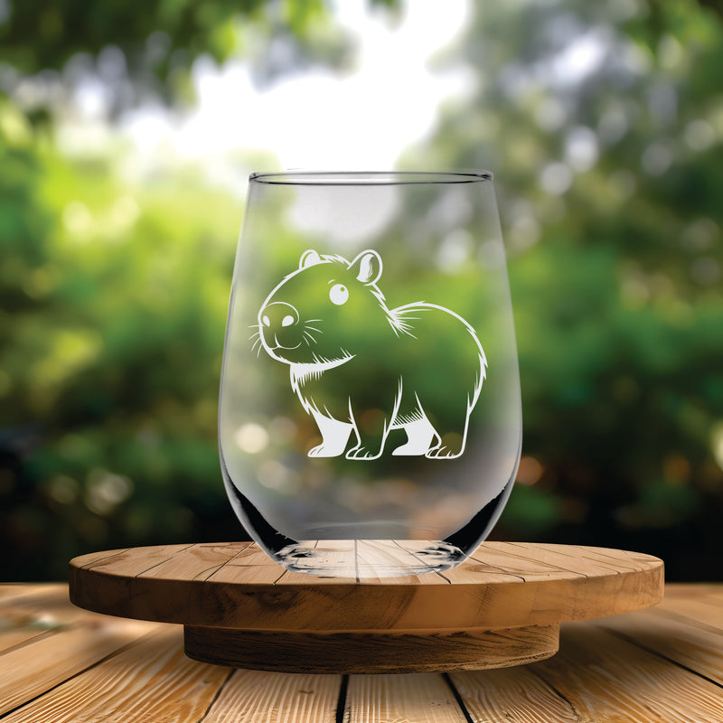 Capybara Themed Stemless Wine Glass, 17 oz. - Capybara Gift for Men and Women